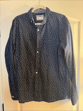 Express Navy Shirt with White and Red Anchor Motif | Men size medium slim